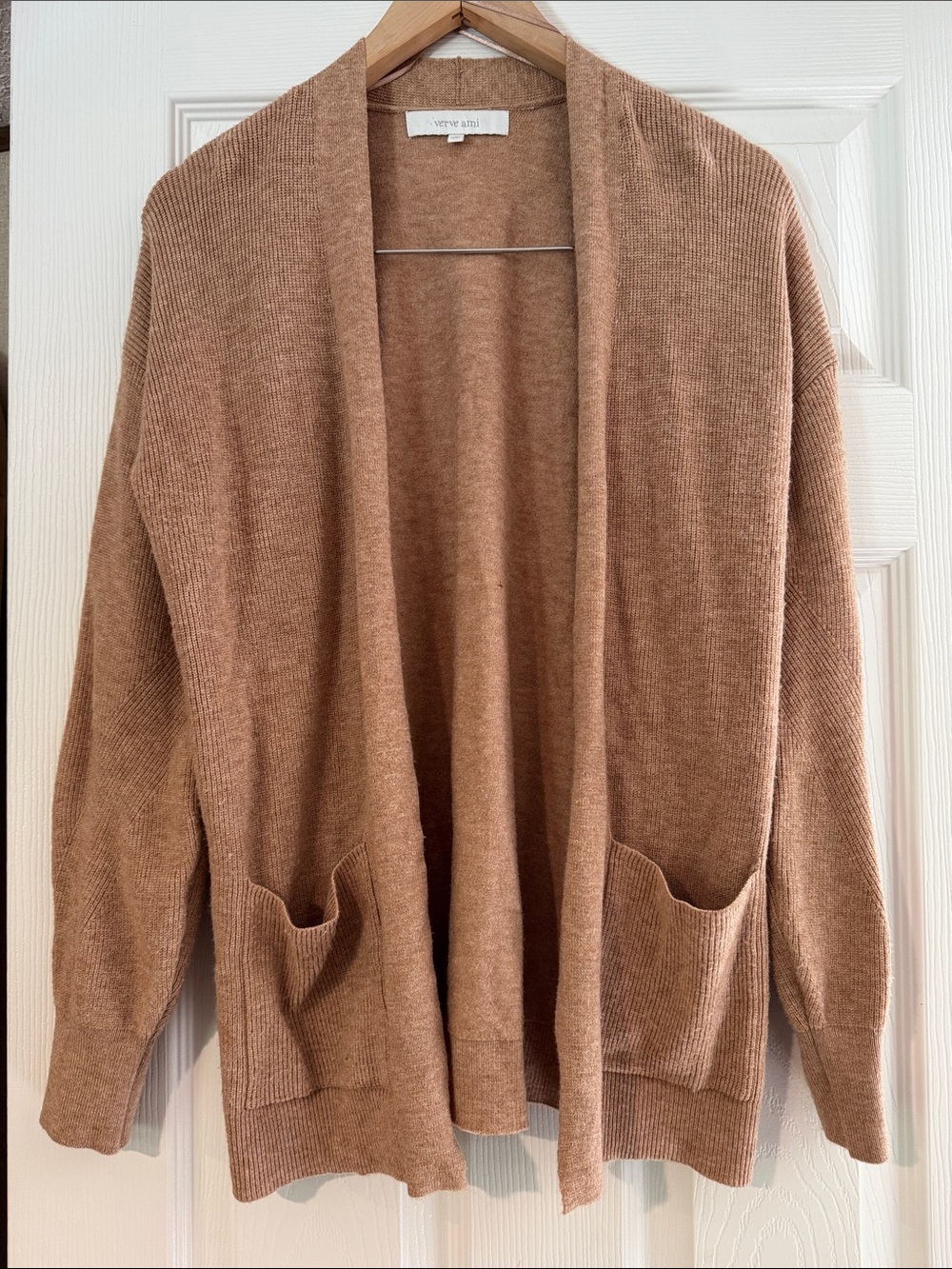 Verve Ami Open-Front Cardigan in Camel Brown